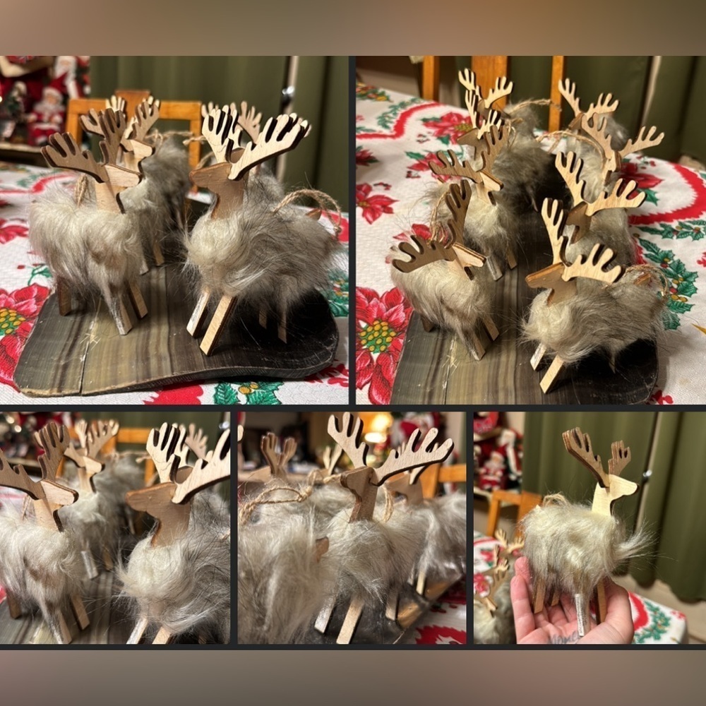 Holiday Time Faux Fur 3D Reindeer Ornaments Faux Fur Woodland Ornament Set of 3
